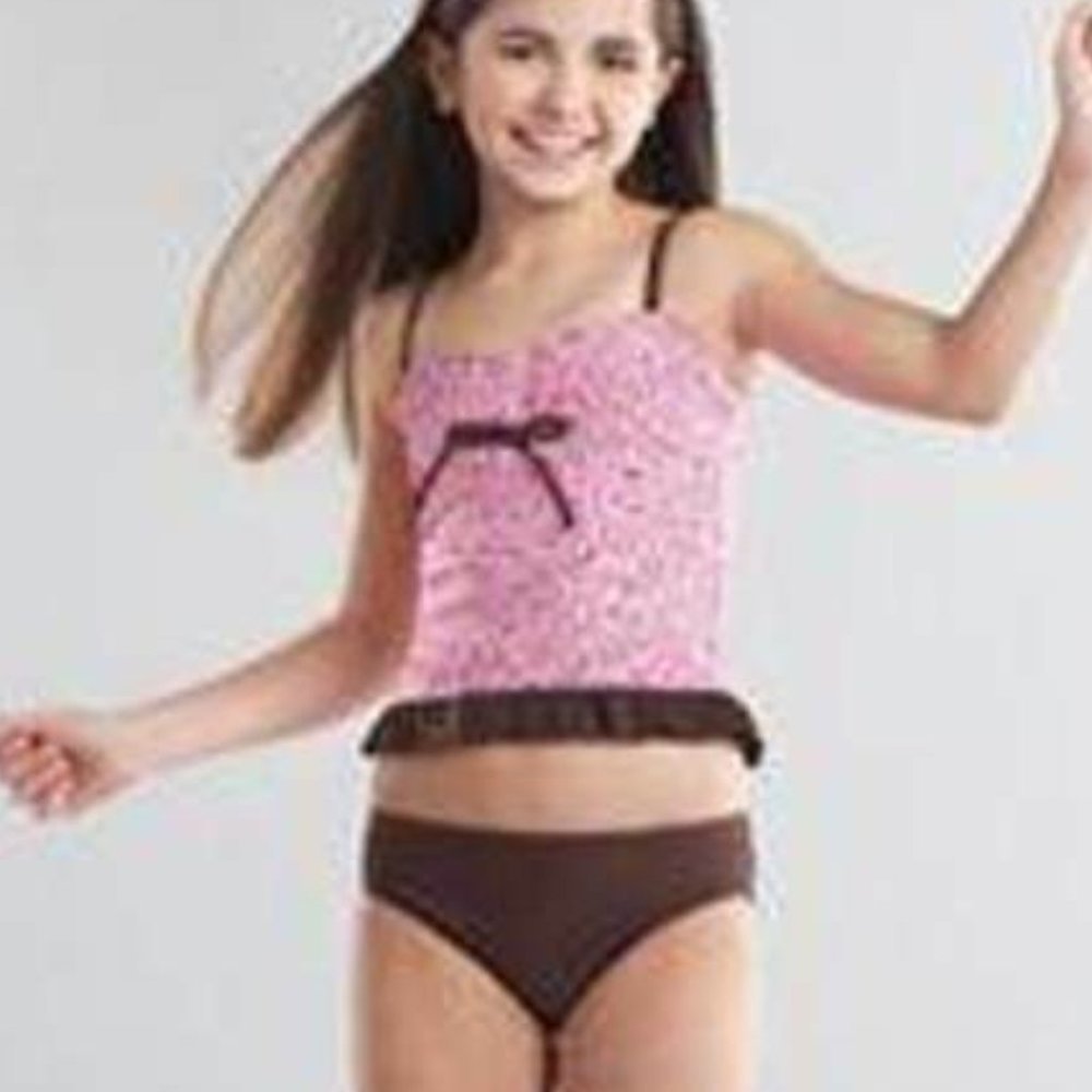 Girls Swimsuit Leopard 14 Pink Brown Tankini Bikini Bathing Suit 2 Pc Candies